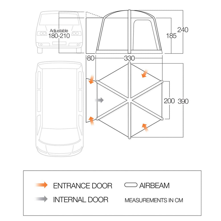 VANGO Bus Awning Airhub Hexaway II Low Airbeam Air Tent Van SUV VW Inflatable