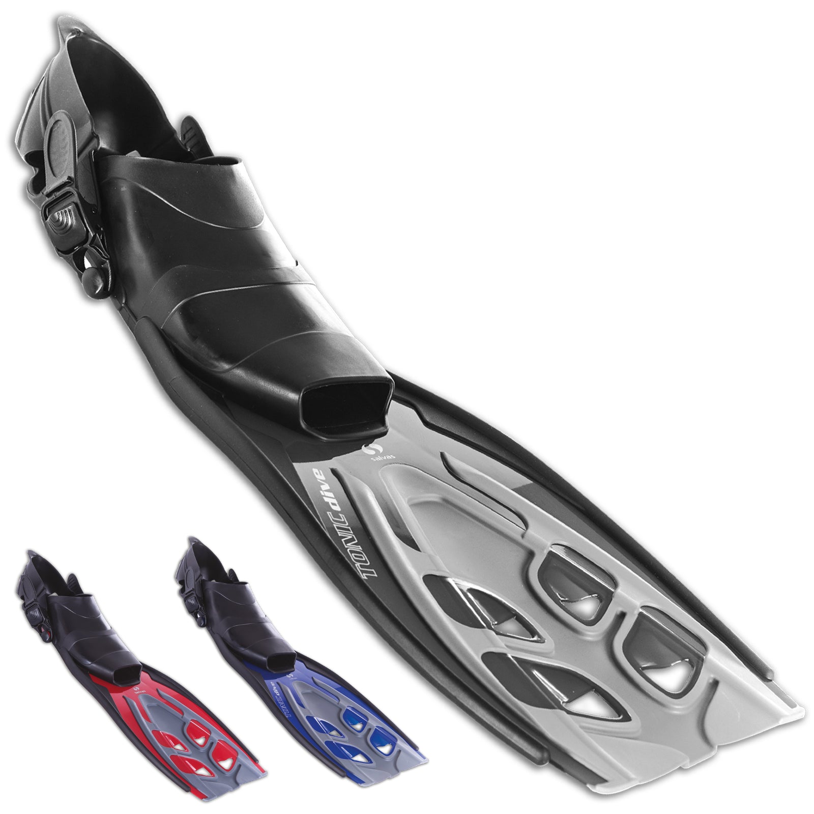 SALVAS Swimming Fins Tonic Snorkel Long Fin Heel Strap Adjustable 36-47