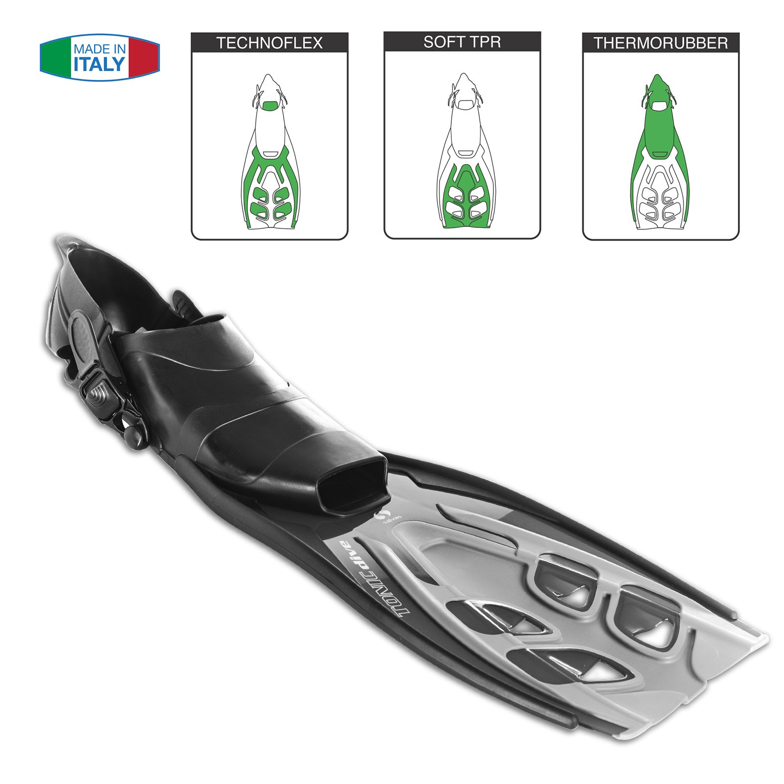 SALVAS Swimming Fins Tonic Snorkel Long Fin Heel Strap Adjustable 36-47