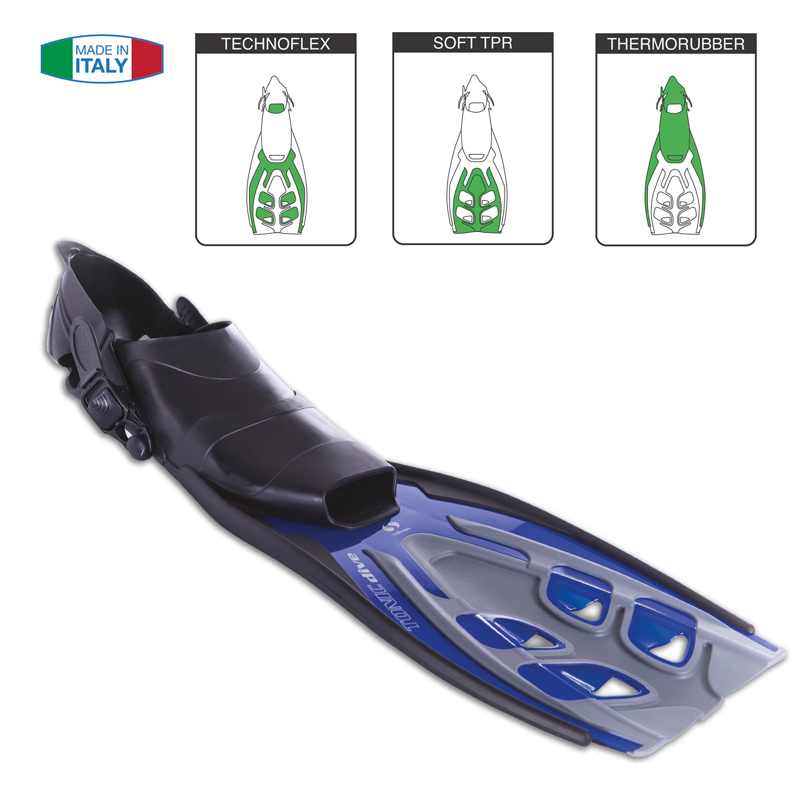 SALVAS Swimming Fins Tonic Snorkel Long Fin Heel Strap Adjustable 36-47