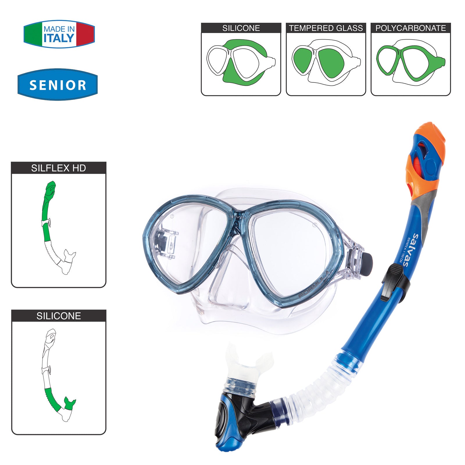 SALVAS Set Formula Tauch Maske + Schnorchel Taucher DryTop Anti Beschlag Silikon