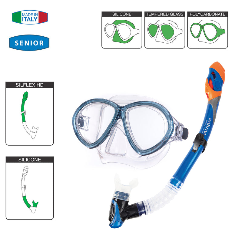 SALVAS Set Formula Tauch Maske + Schnorchel Taucher DryTop Anti Beschlag Silikon