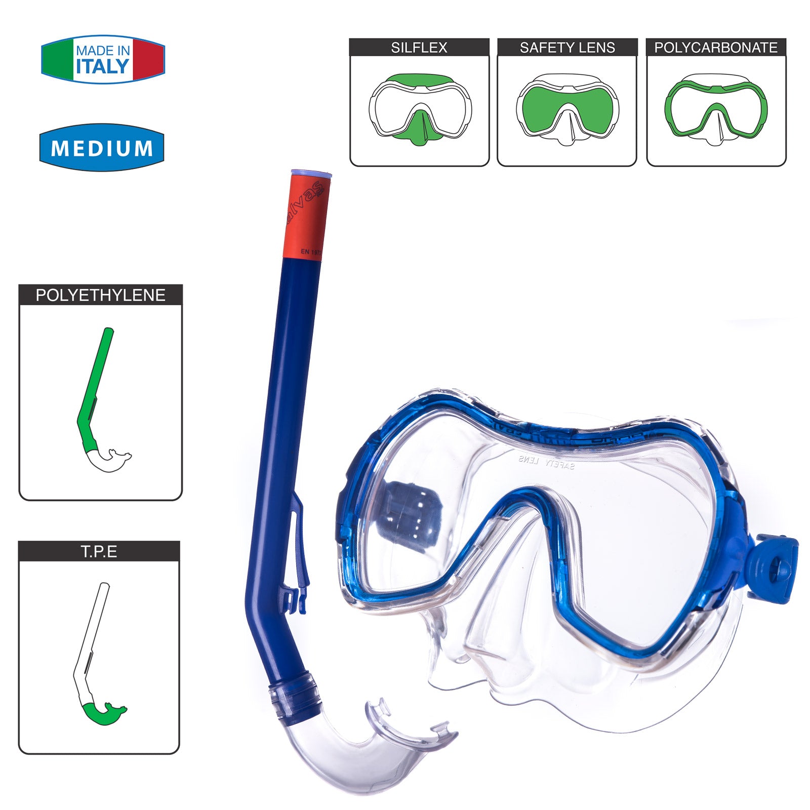 SALVAS Kinder Set Haiti Tauchmaske + Schnorchel Taucher Maske Schwimm Brille