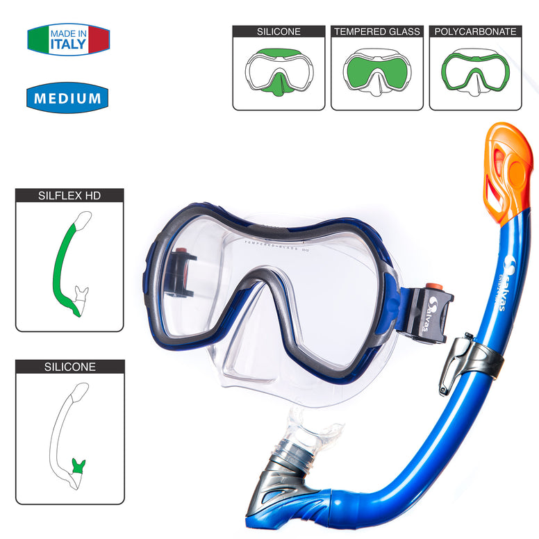 SALVAS Children's Set Wave Diving Mask + Snorkel Diver's Fog DryTop Silicone