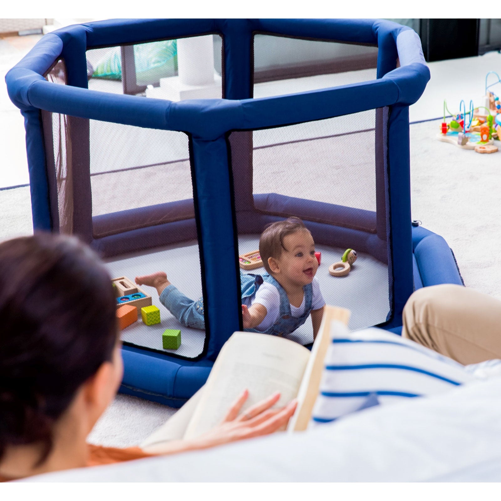 EVEREARTH Travel Baby Playpen Inflatable Hexagonal Play Crawling Gate Foldable