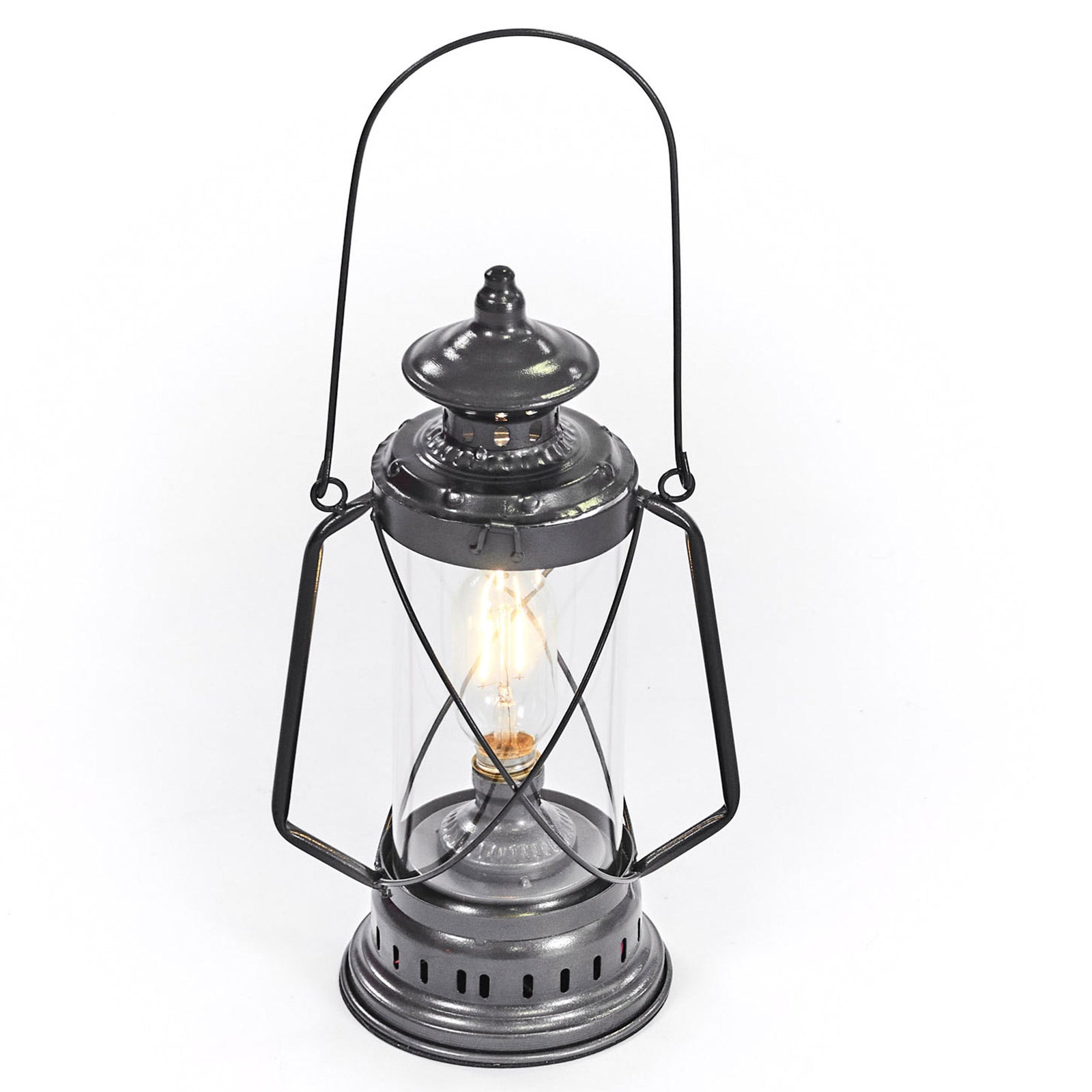 HUMAN COMFORT Lanterne anti-tempête LED Lampe de camping rétro Batterie USB Intensité réglable Verre et métal