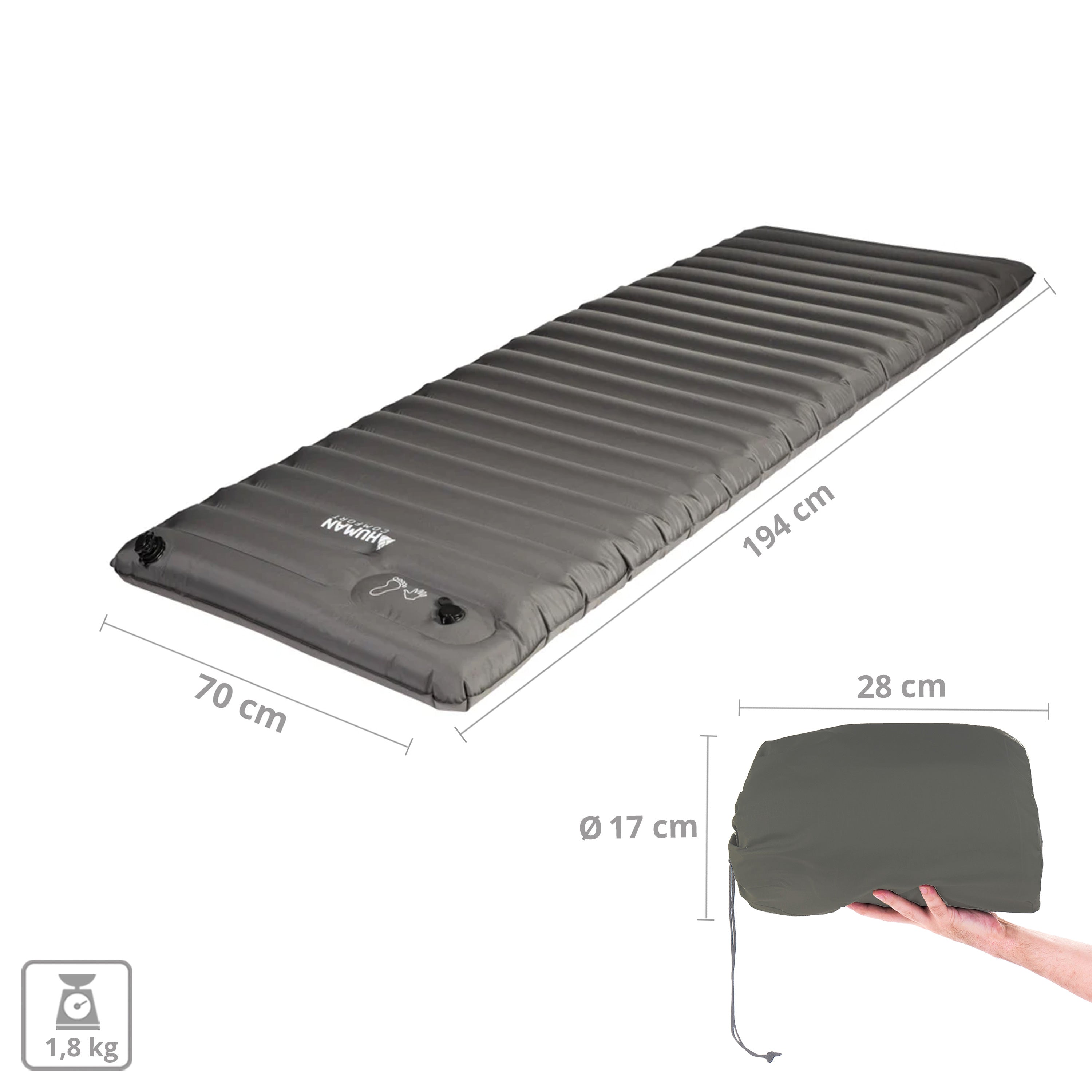 HUMAN COMFORT Luftbett Durtal Single Isomatte Camping Luftmatratze Pumpe 10 cm
