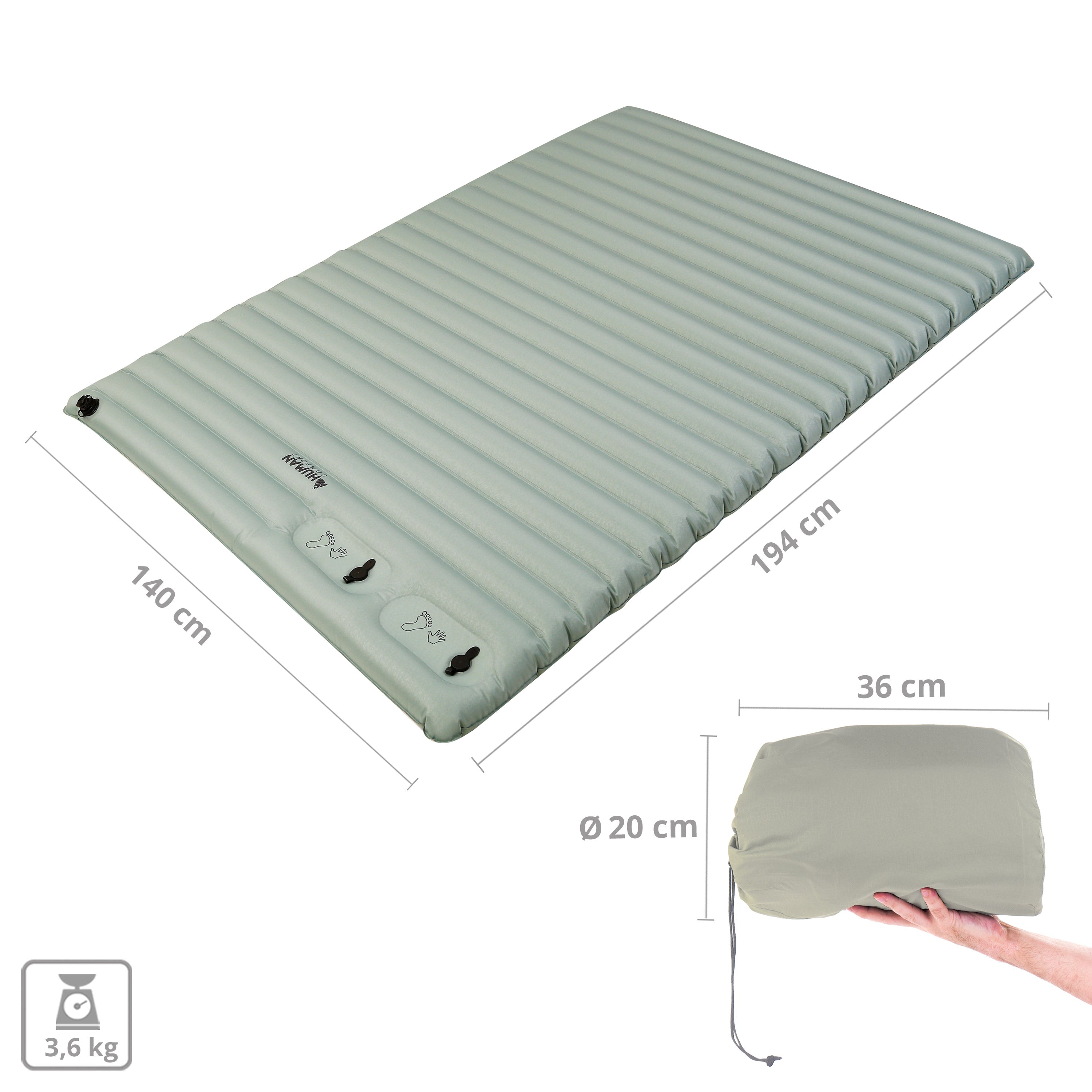 HUMAN COMFORT Matelas gonflable Durtal Double - Tapis de sol de camping double avec pompe