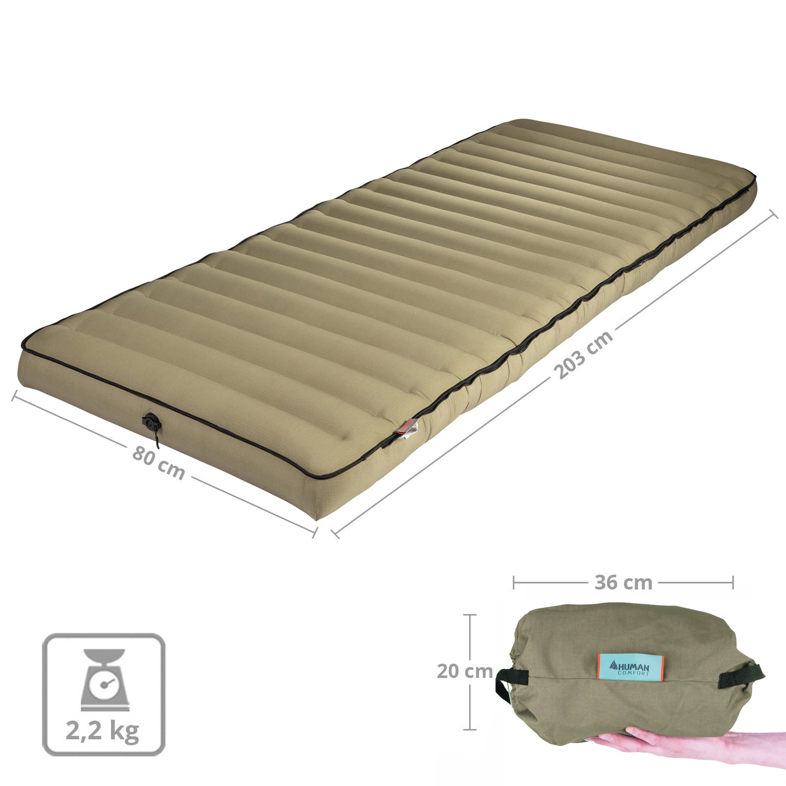 HUMAN COMFORT Luft Bett Chatou Isomatte Kasten Matratze Gäste 100% Baumwolle