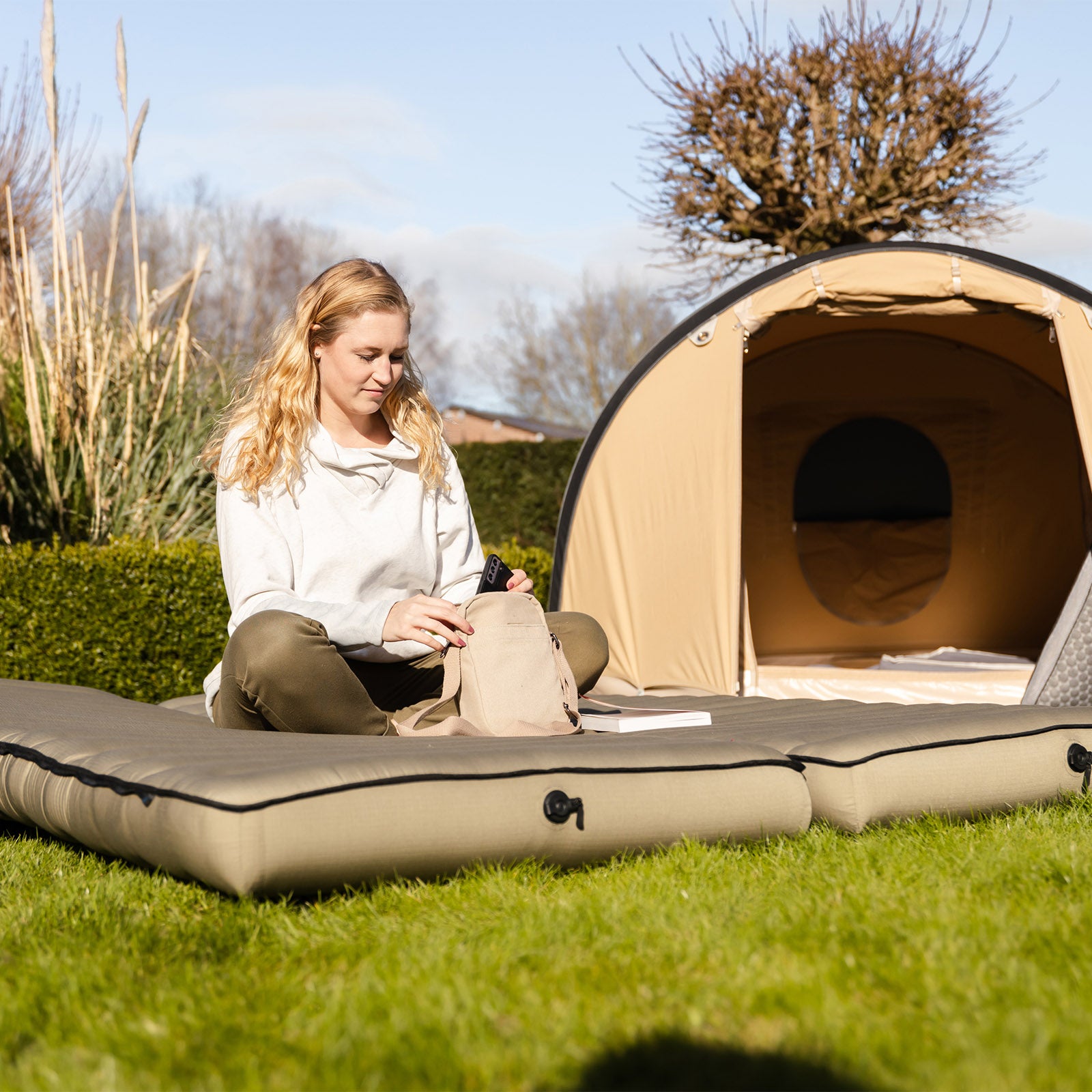 HUMAN COMFORT Matelas gonflable Chatou, matelas de sol, matelas d'appoint, 100 % coton