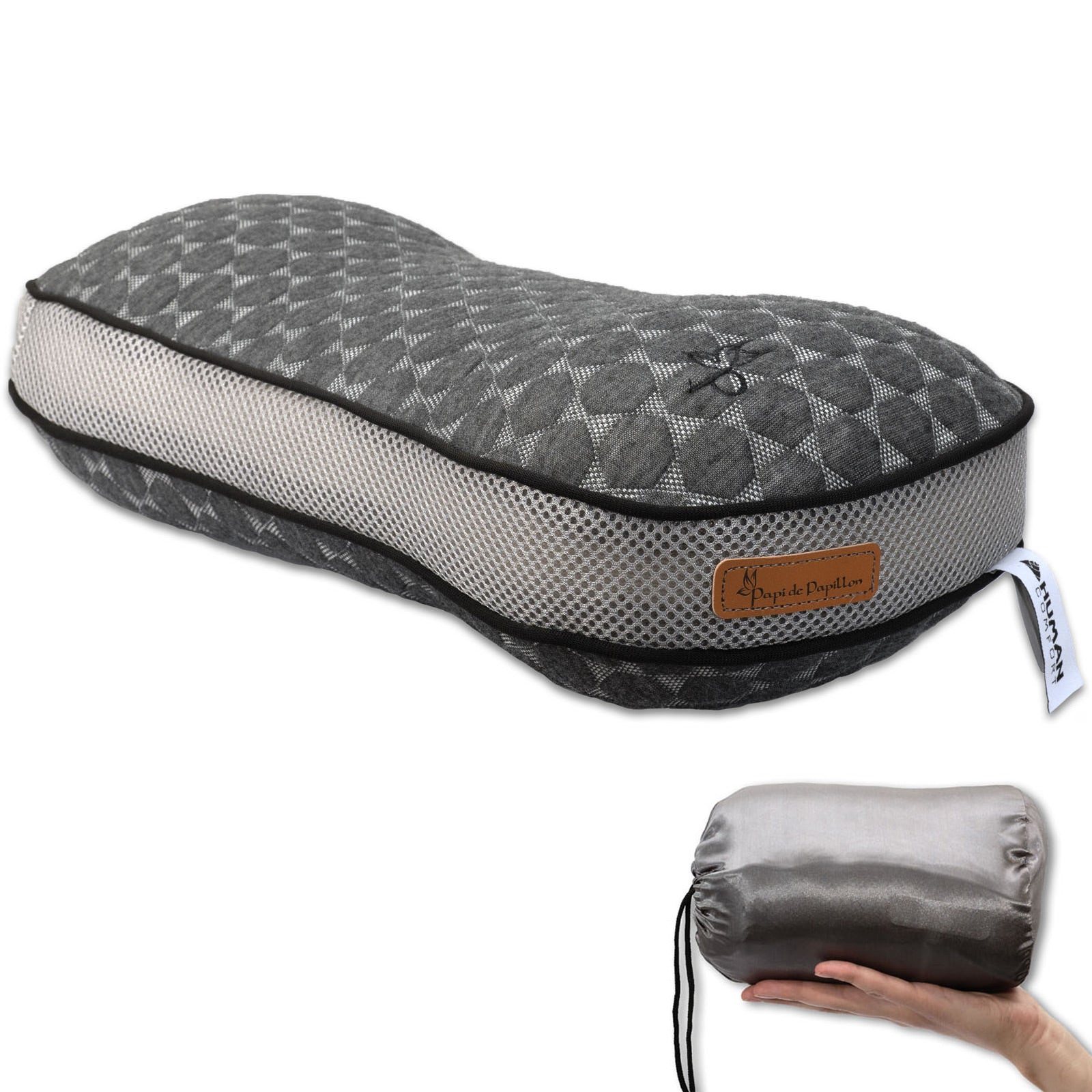 Oreiller de voyage HUMAN COMFORT en Lisle, mousse à mémoire de forme et bambou, 44 x 20 cm