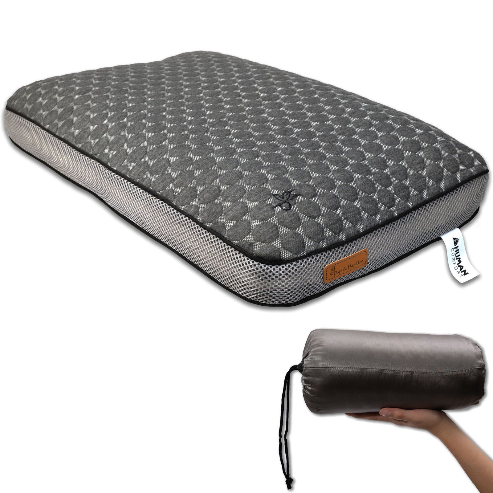 Oreiller de voyage confort humain Brive XL en mousse à mémoire de forme et bambou 60 x 40 cm