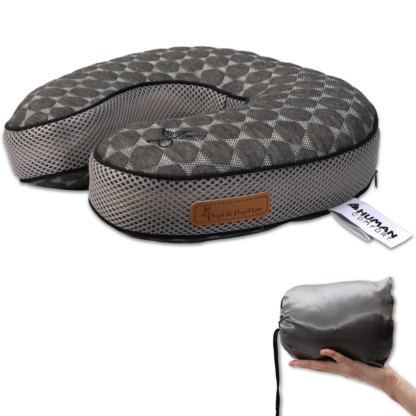 HUMAN COMFORT Nackenhörnchen Giat Reise Nacken Kissen Memory Schaum Bambus 28x28