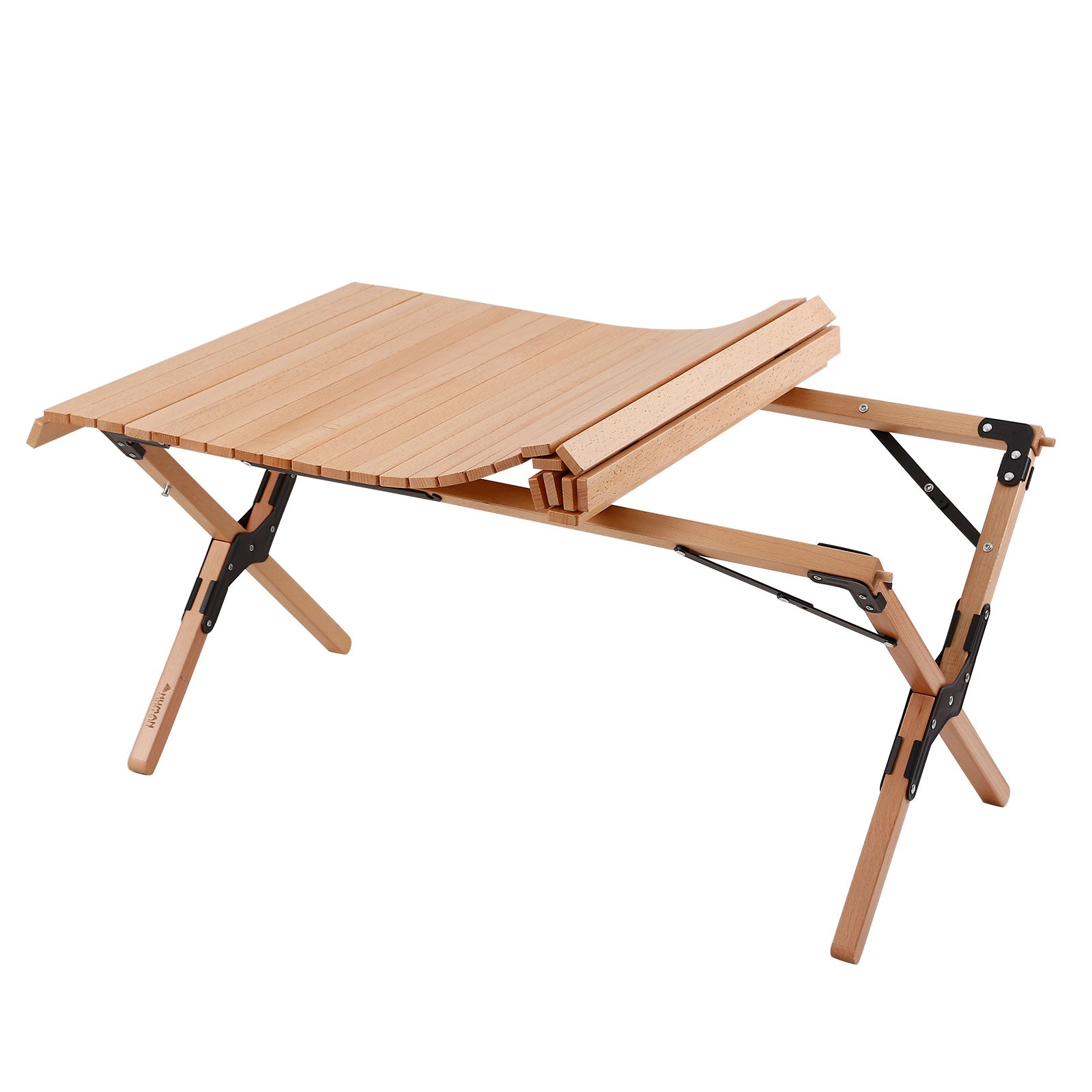 HUMAN COMFORT Camping Roll Table Garden Folding Table Folding Slats Large Wood 90x60
