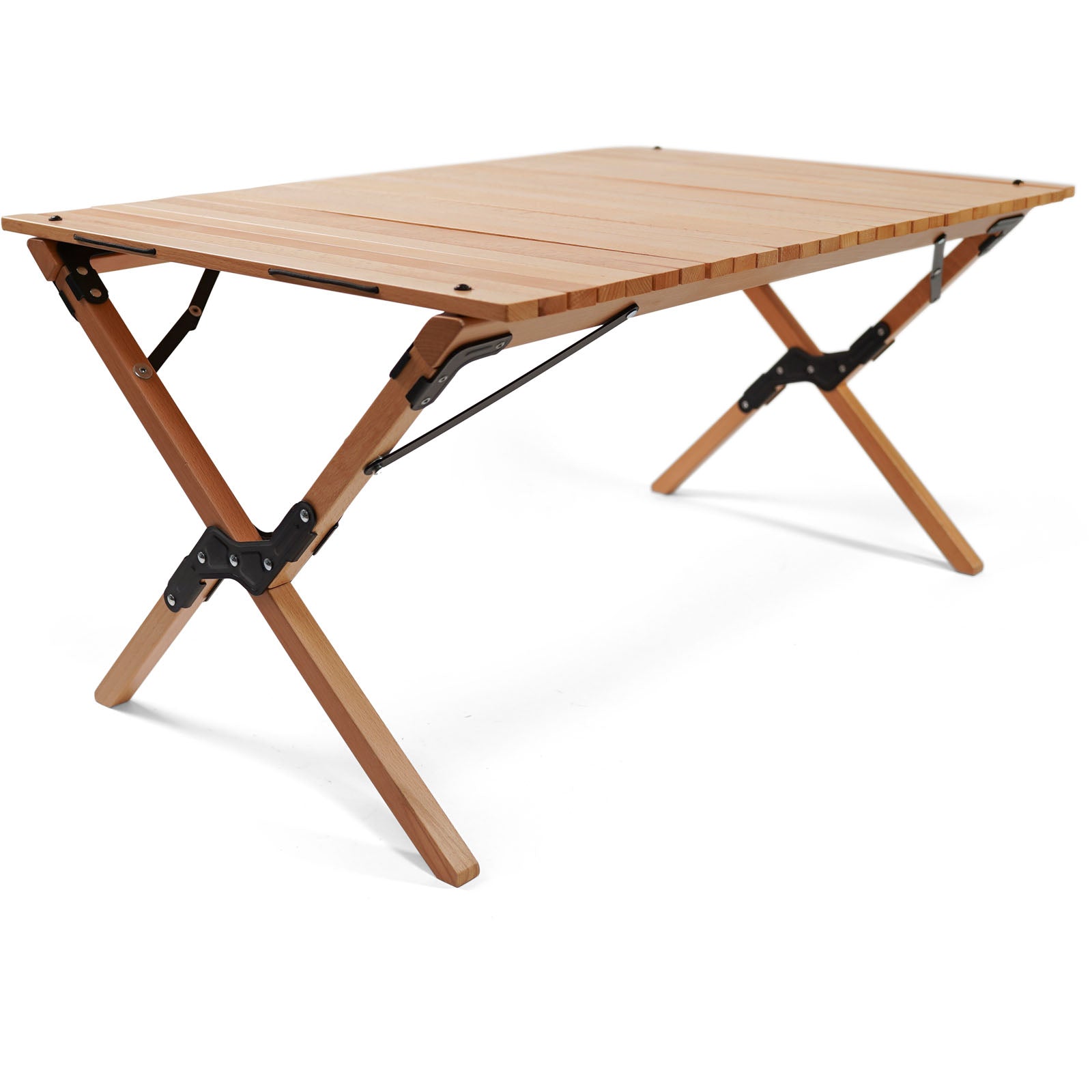 Table de camping HUMAN COMFORT Fixin M, table roulante, table pliante à lattes, bois, 105 x 70 cm