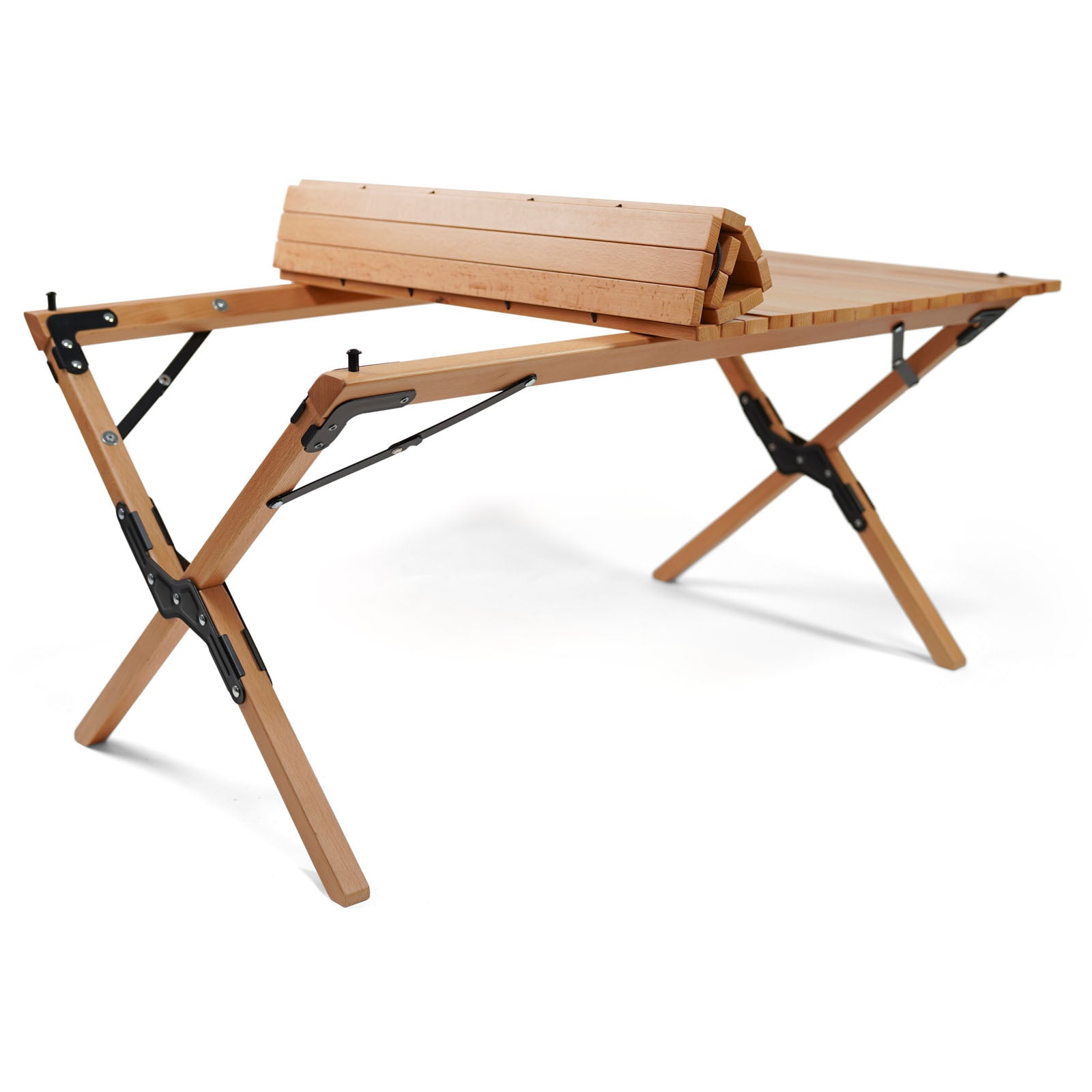 HUMAN COMFORT Campingtisch Fixin M Rolltisch Lamellen Falttisch Holz 105 x 70 cm