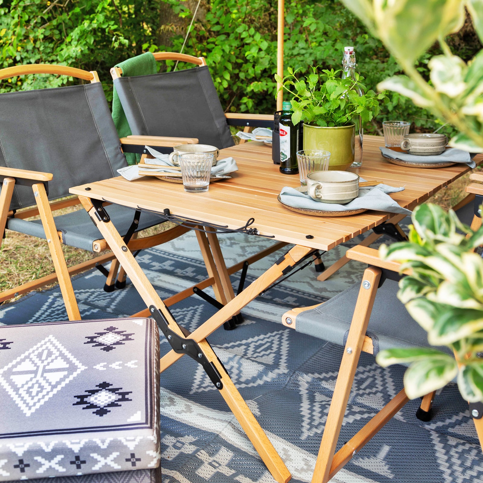 HUMAN COMFORT Camping Table Fixin M Rolling Table Slatted Folding Table Wood 105 x 70 cm