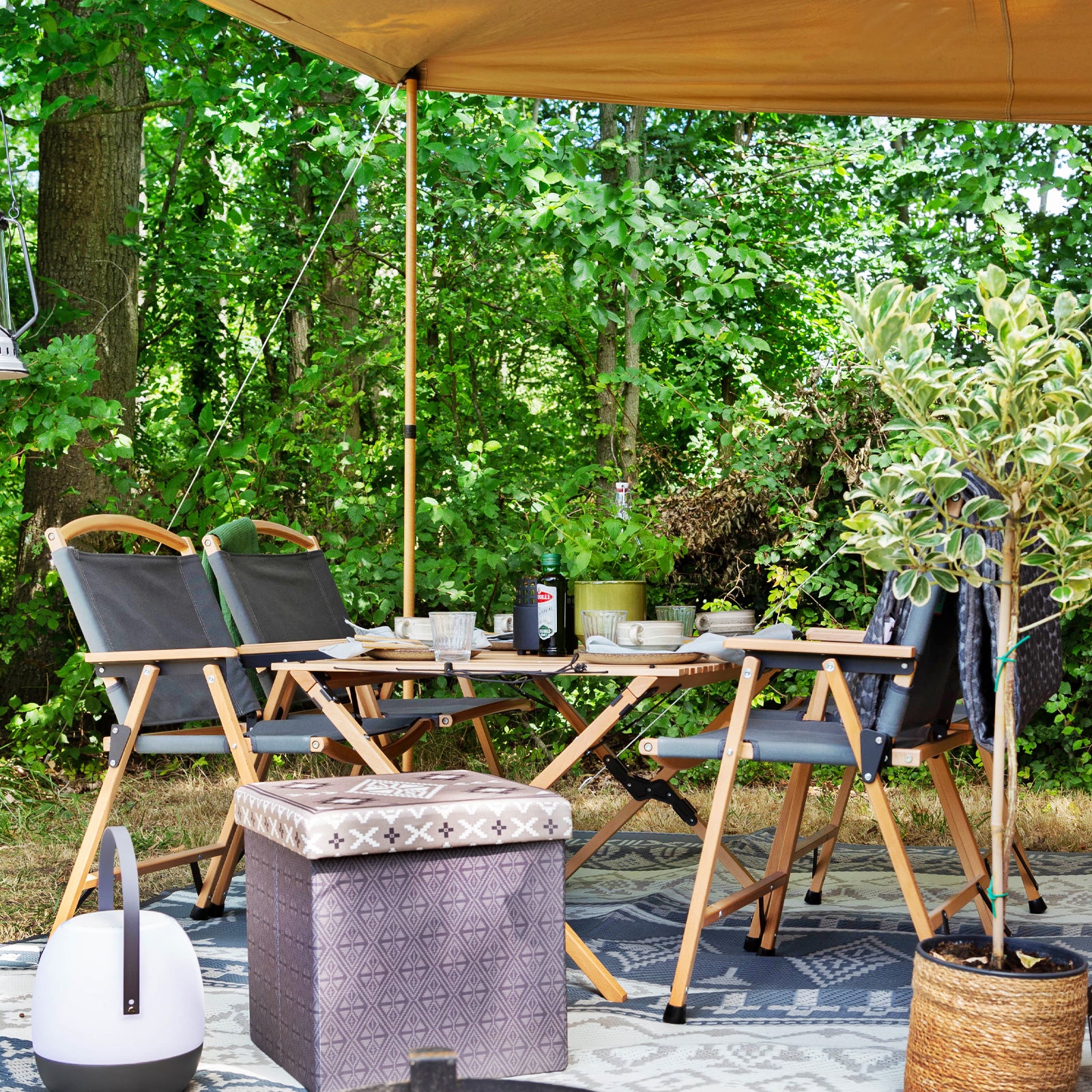 HUMAN COMFORT Camping Table Fixin M Rolling Table Slatted Folding Table Wood 105 x 70 cm