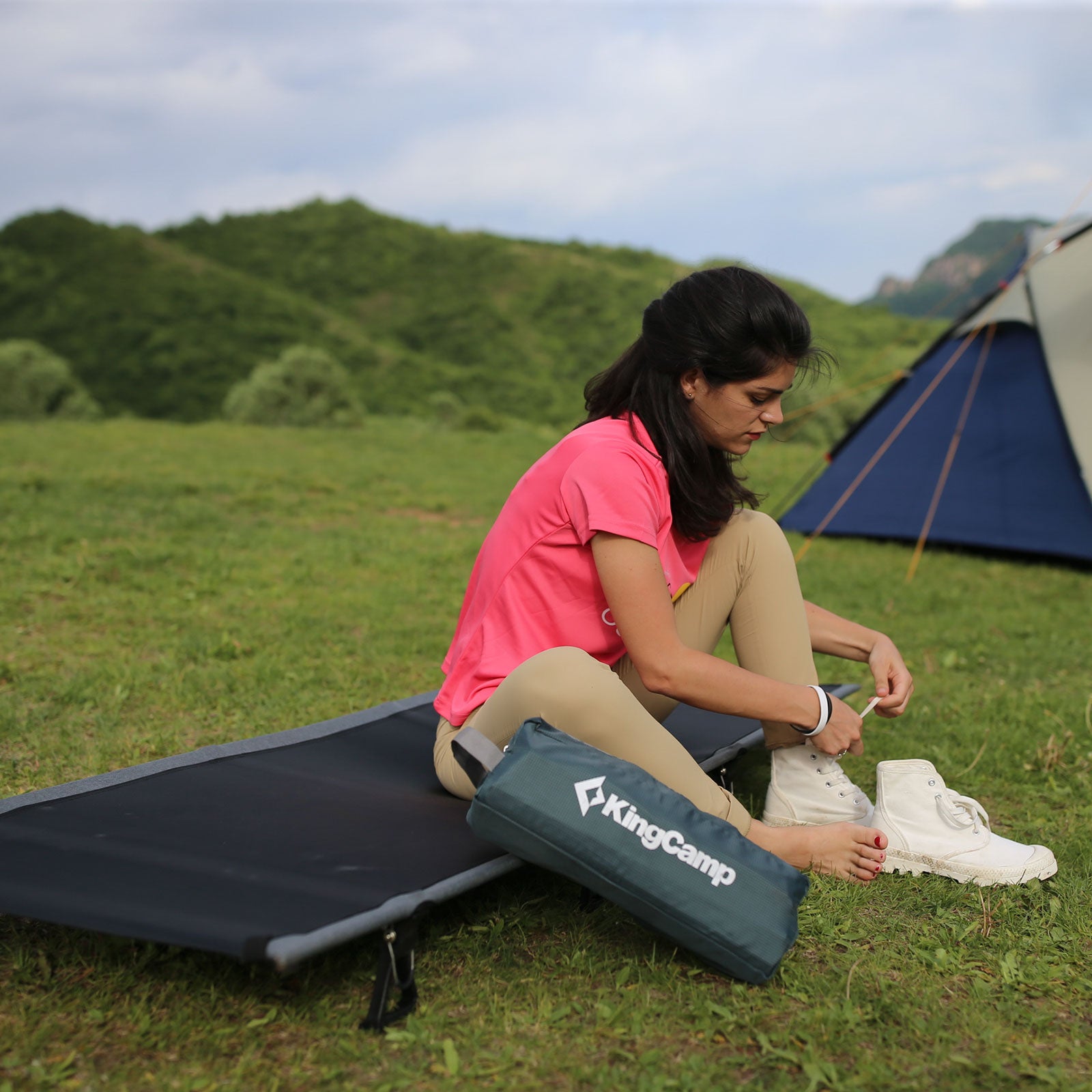 KINGCAMP Alu Field Bed XL Outdoor Click Folding Bed Camping Lounger Lightweight 190x64 cm