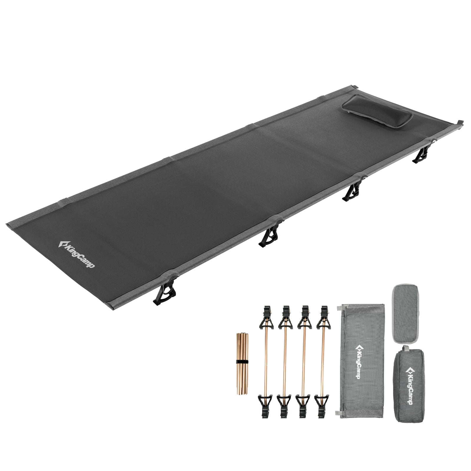 KINGCAMP Alu Field Bed XL Outdoor Click Folding Bed Camping Lounger Lightweight 190x64 cm