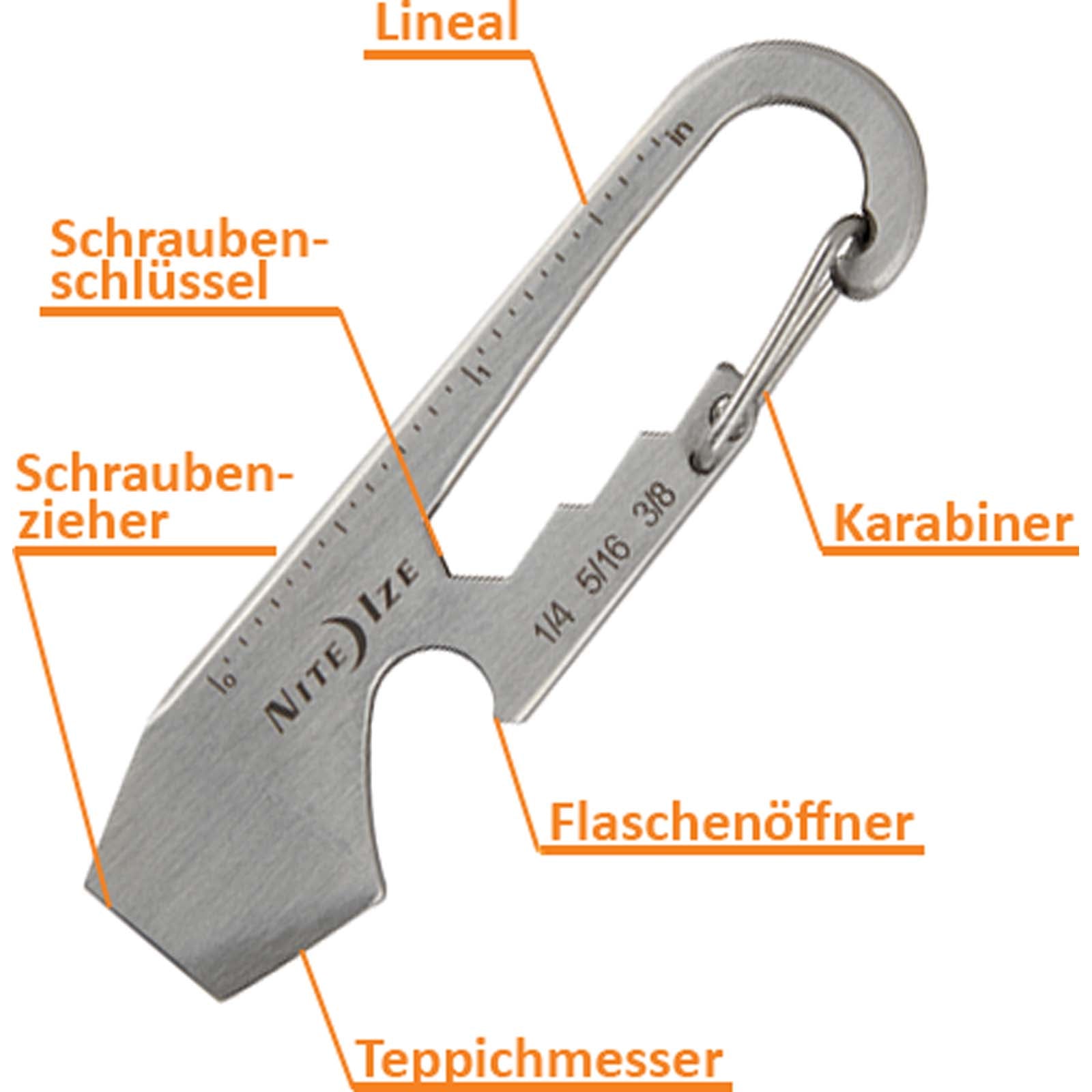 NITE IZE DoohicKey Mini multitool karabijnhaakmes met schroevendraaiers en sleutels
