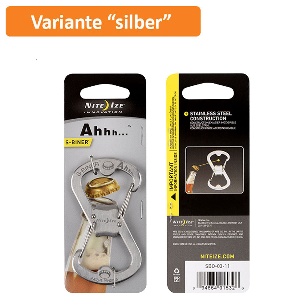 NITE IZE S-Biner Ahhh Acier inoxydable - Mousqueton double - Décapsuleur