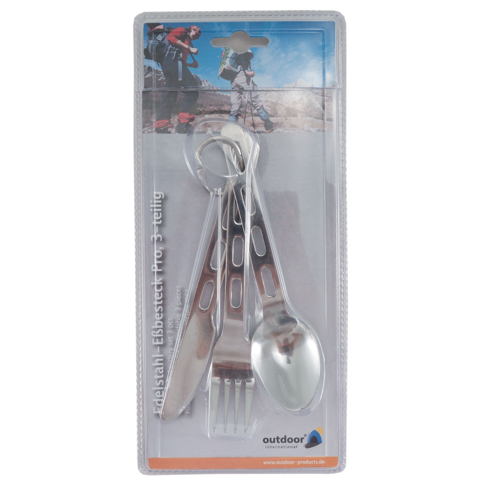 OUTDOOR Set de couverts de camping 3 pièces. Couverts de campagne en acier inoxydable pour l'extérieur 103 g