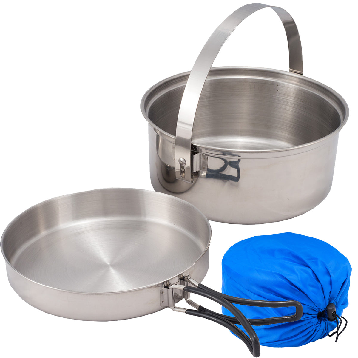 OUTDOOR Camping Kochgeschirr Set 2tlg. Edelstahl Topf Pfanne Geschirr