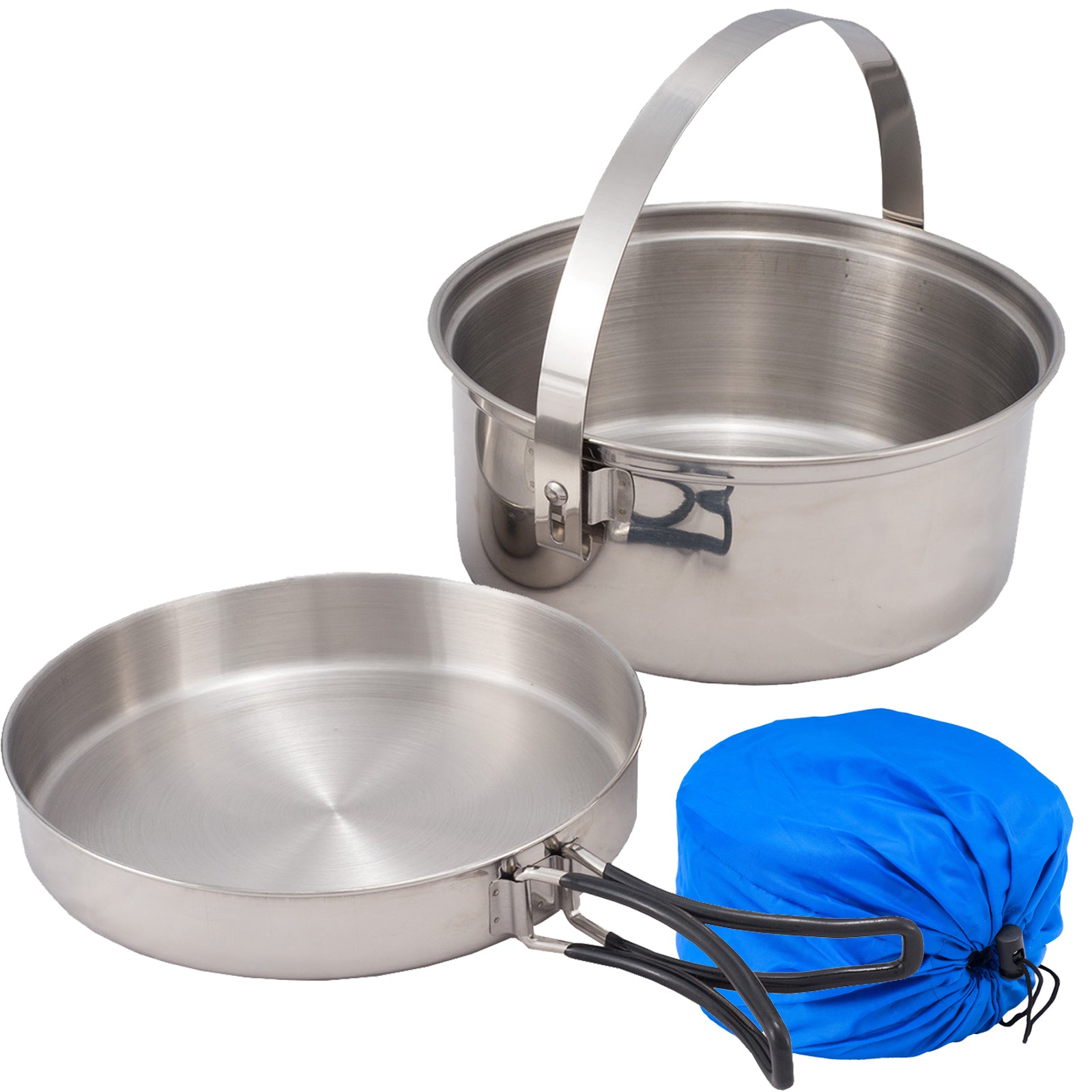 OUTDOOR Camping Kochgeschirr Set 2tlg. Edelstahl Topf Pfanne Geschirr