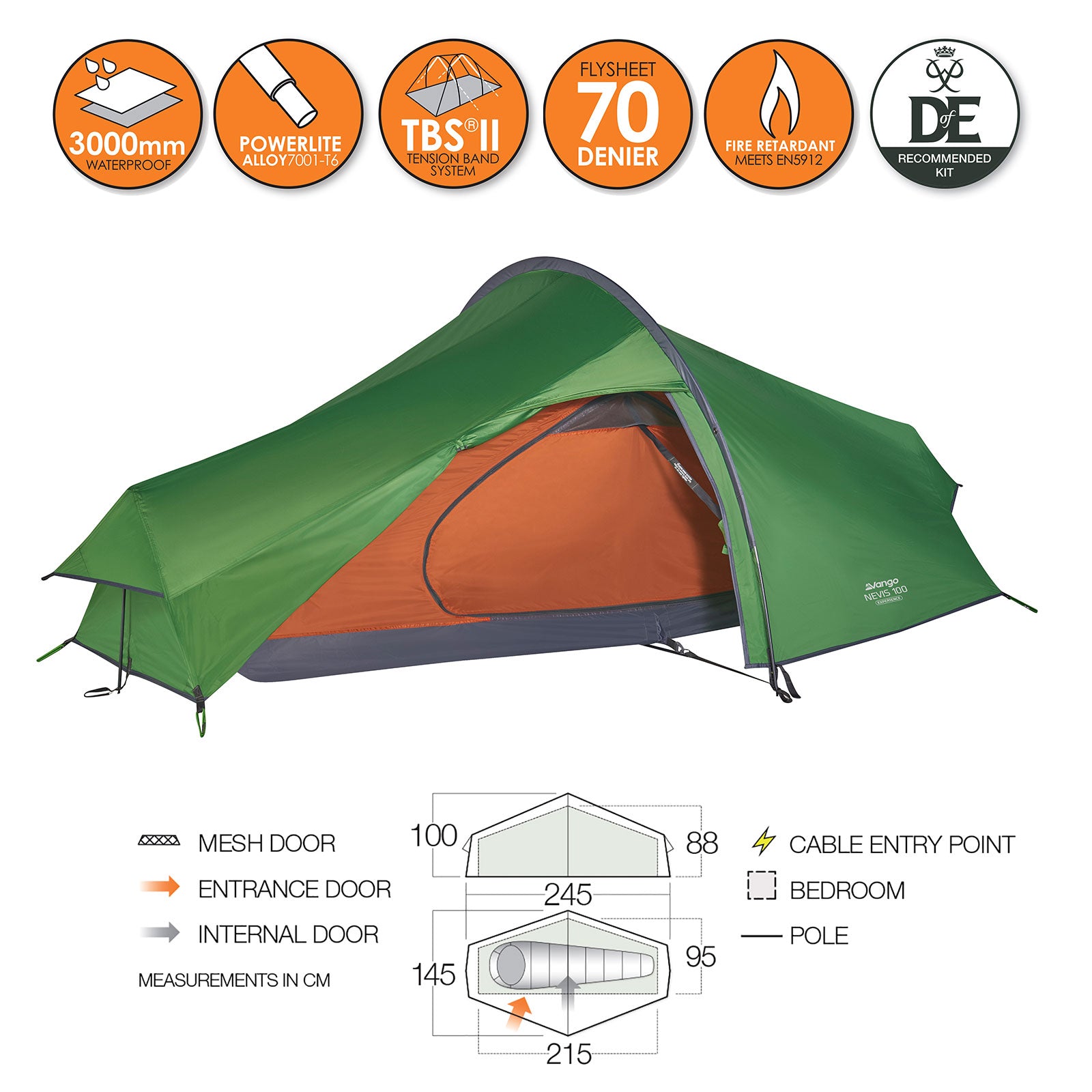 Tente à arc simple VANGO Nevis 1/2/3 personnes, tente vélo, moto, trekking, camping