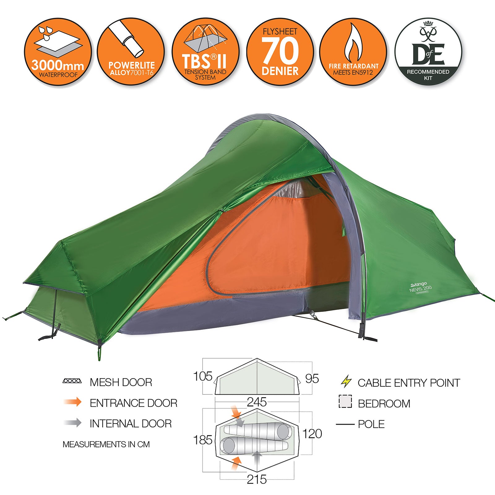 VANGO Einbogenzelt Nevis 1/2/3 Personen Fahrrad Zelt Motorrad Trekking Camping