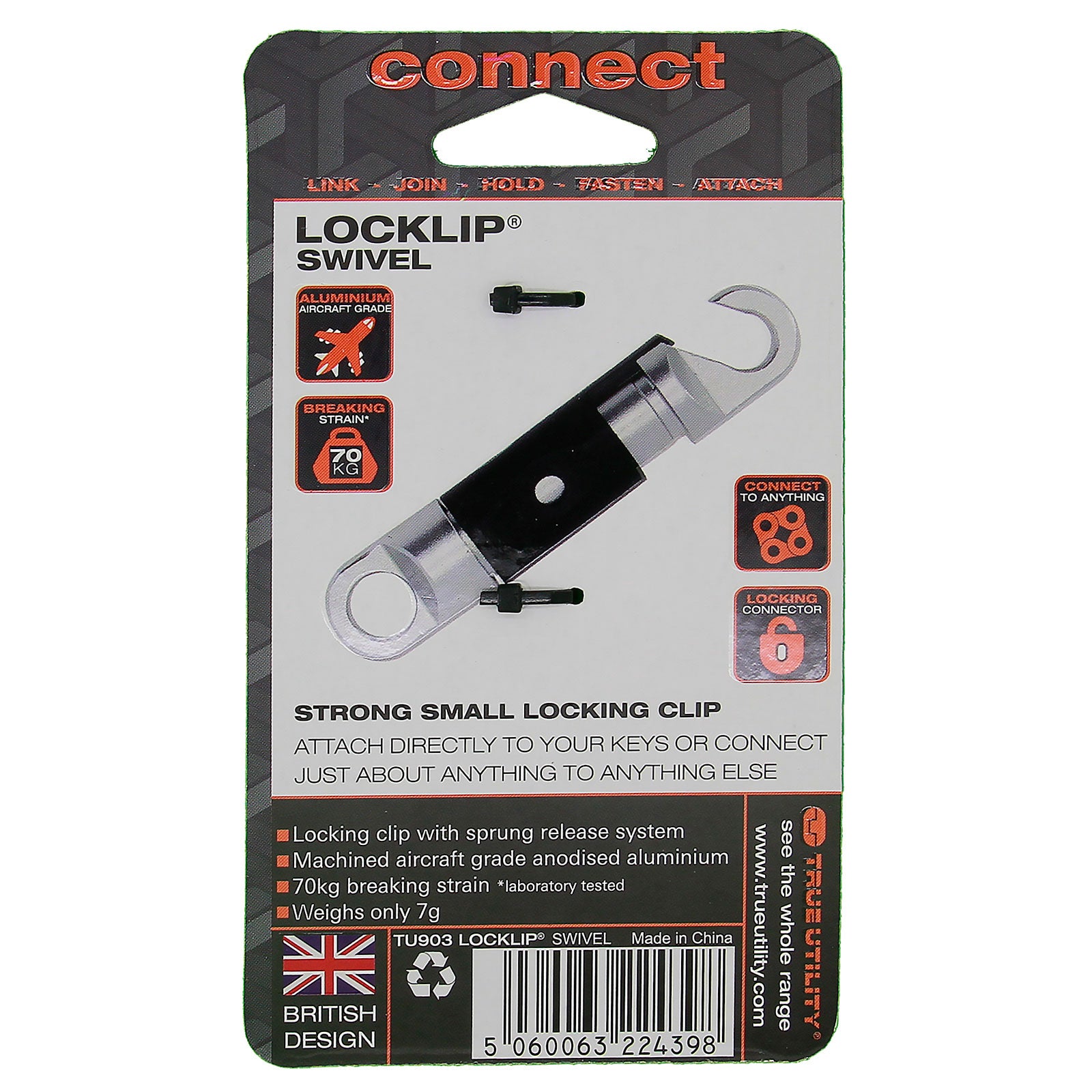 TRUE UTILITY Connect Locklip Porte-clés pivotant Mini mousqueton Organisateur d'outils