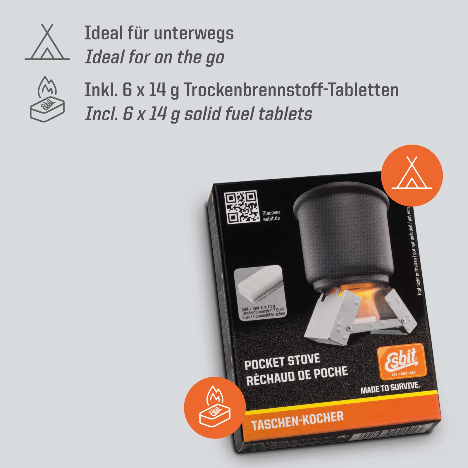 ESBIT Trockenbrennstoff Taschenkocher Outdoor Camping Kocher Klein Leicht 6x14g