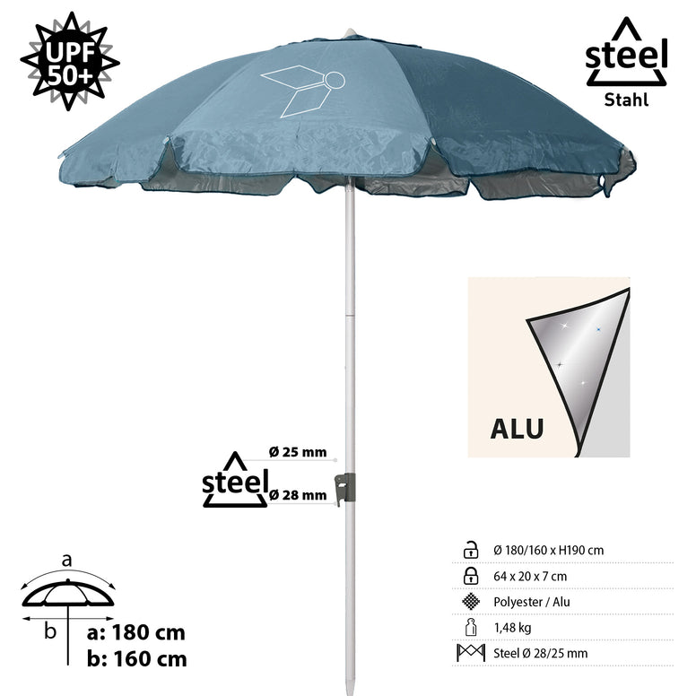 BRUNNER Strandschirm Parsol Ride2Sea Sonnenschirm UV Schutz 50+ Camping Ø1,8 m