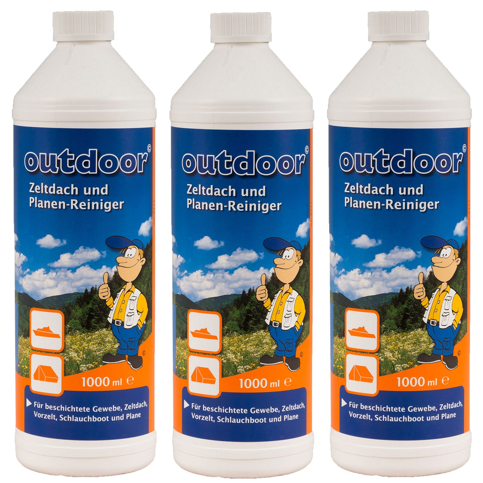 OUTDOOR 3x 1L Tent Roof &amp; Tarpaulin Cleaner PVC Boat Cleaner Textile Fabric Cleaner
