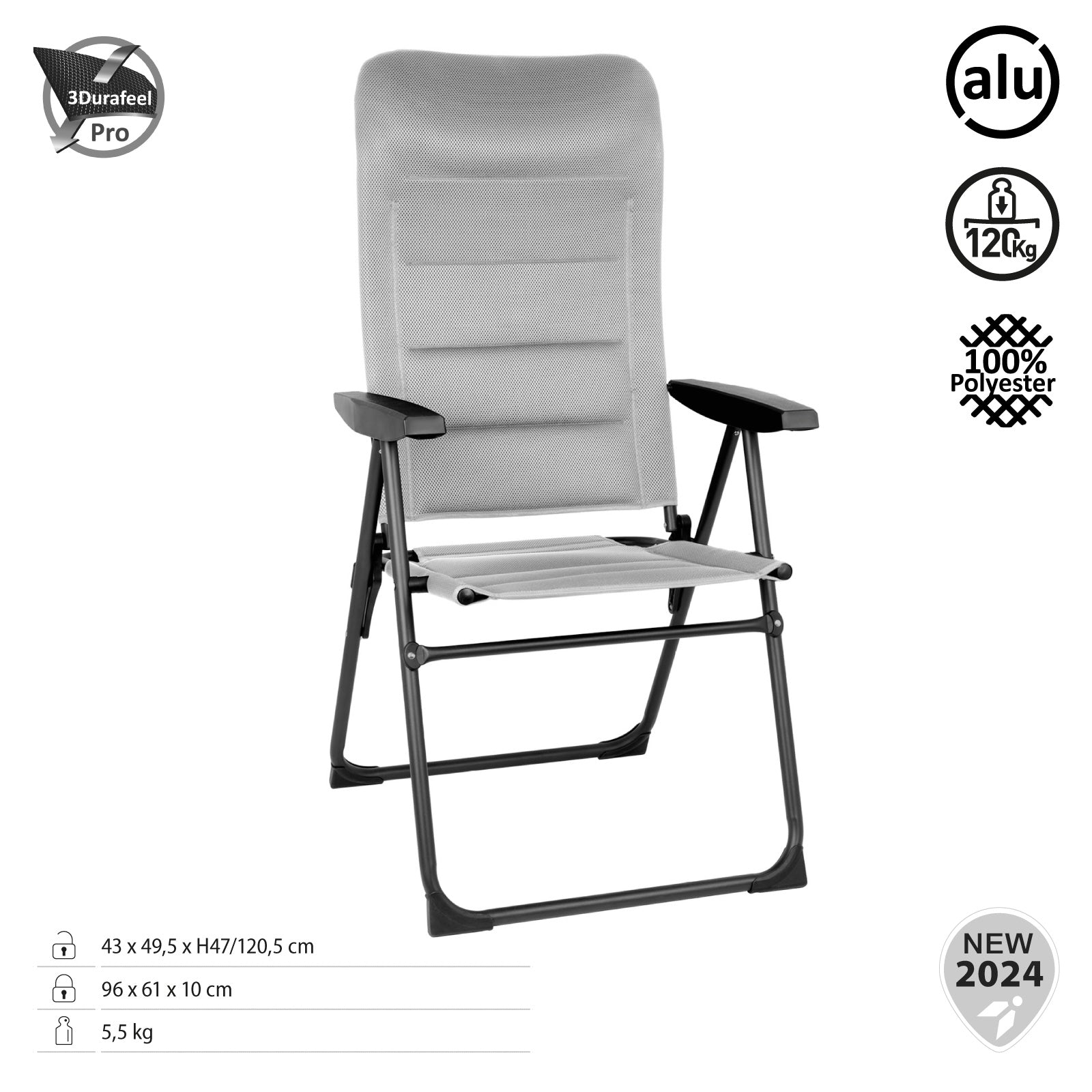 Chaise de camping pliante BRUNNER Skye RT, dossier haut, réglable, en aluminium