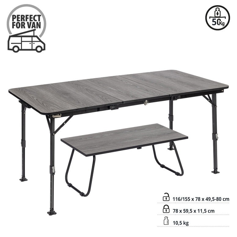 BRUNNER Campingtisch Klapptisch Elutop Extension Höhenverstellbar Holz