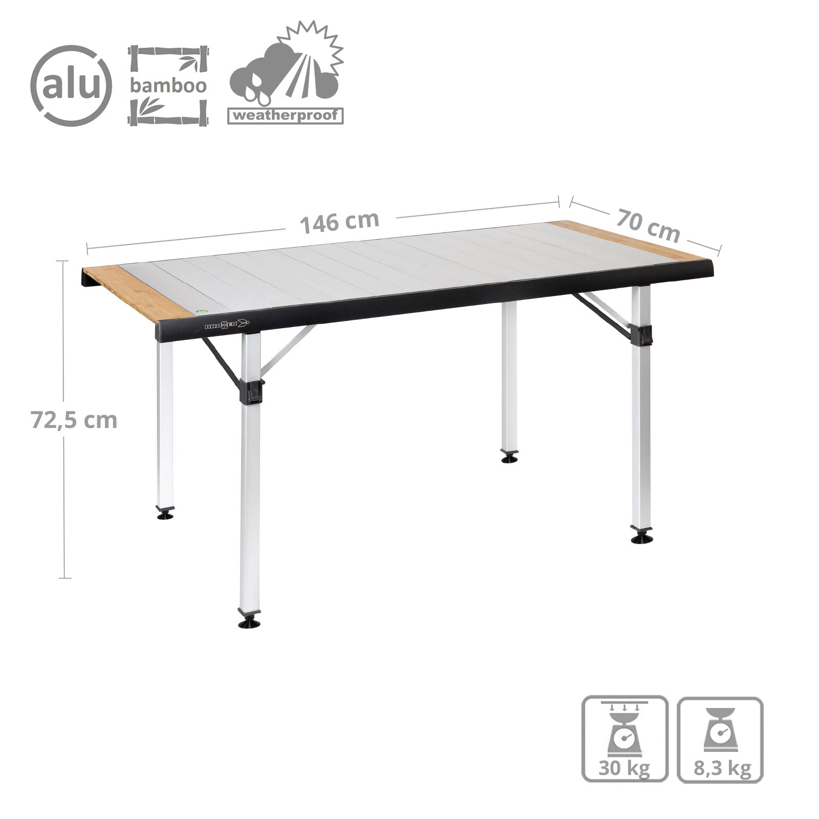 BRUNNER camping table, rolling table, Quadra Tropic 6, folding table, garden folding table, aluminum