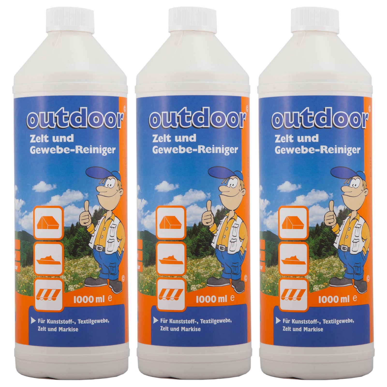 OUTDOOR 3 x 1L Tent &amp; Fabric Cleaner PE Polyester Awning Cleaner Boat Textile