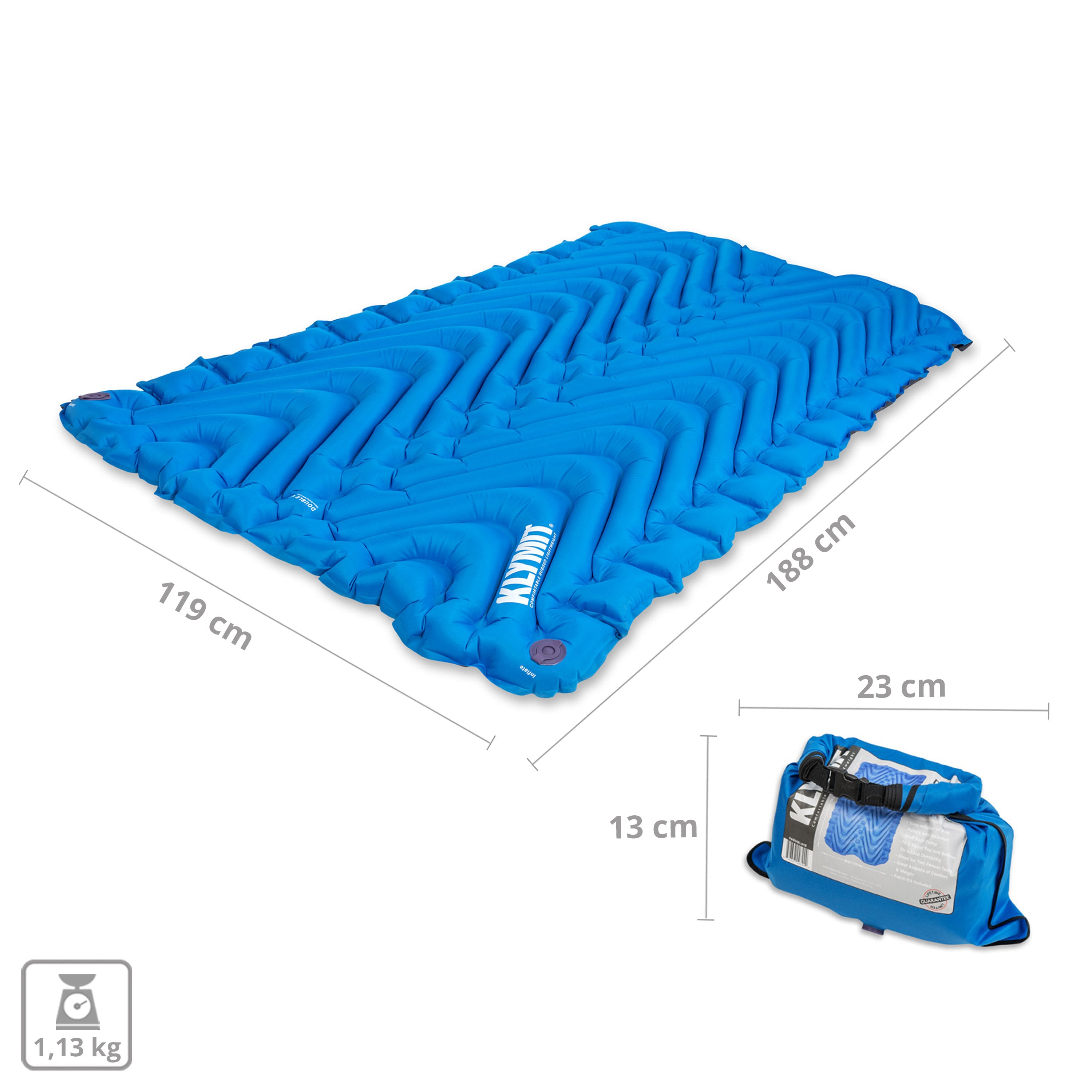 Matelas de couchage double KLYMIT Static V pour 2 personnes, matelas thermique de trekking léger de 1 kg