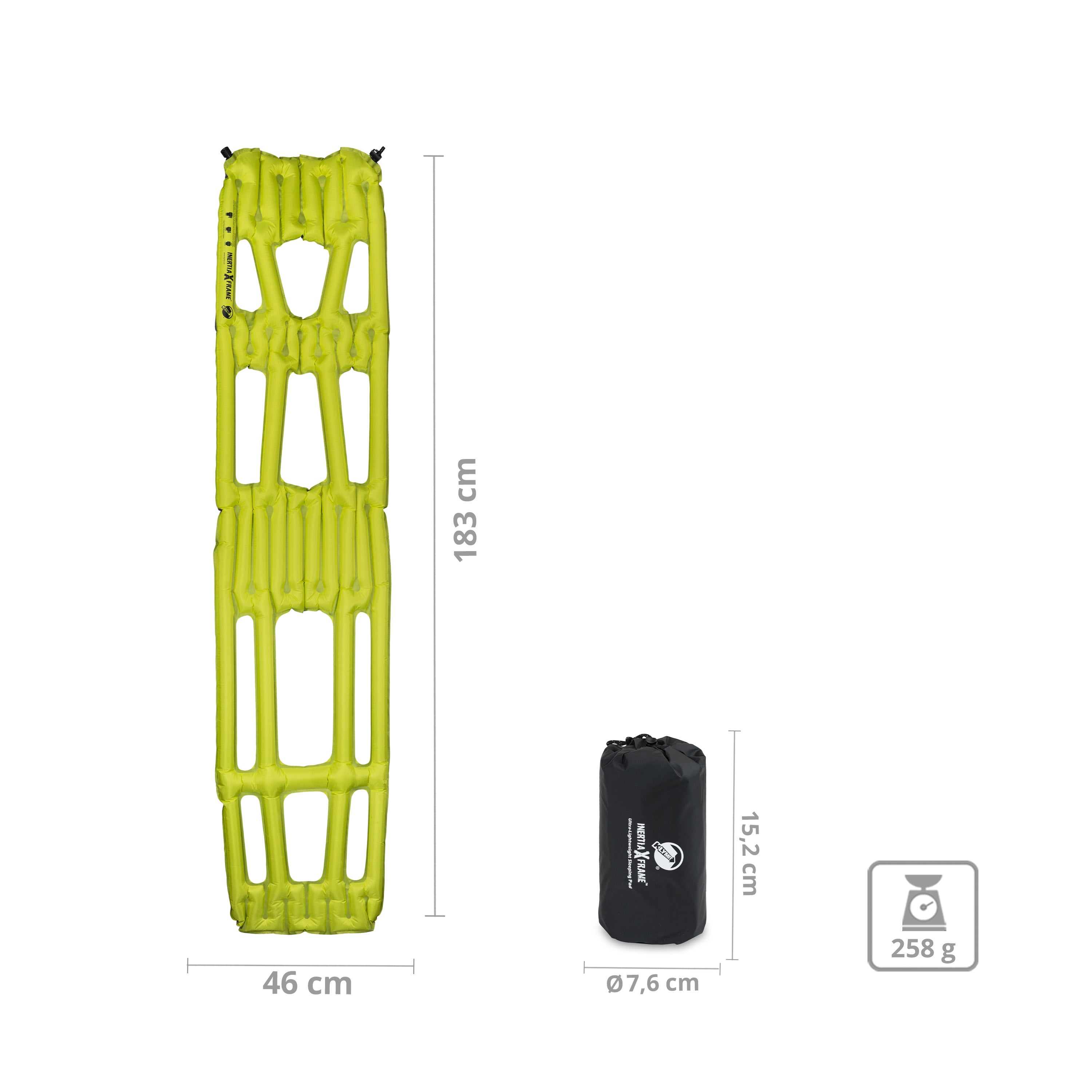 Matelas de couchage de trekking KLYMIT Inertia X Frame, matelas pneumatique de camping ultra léger 258 g