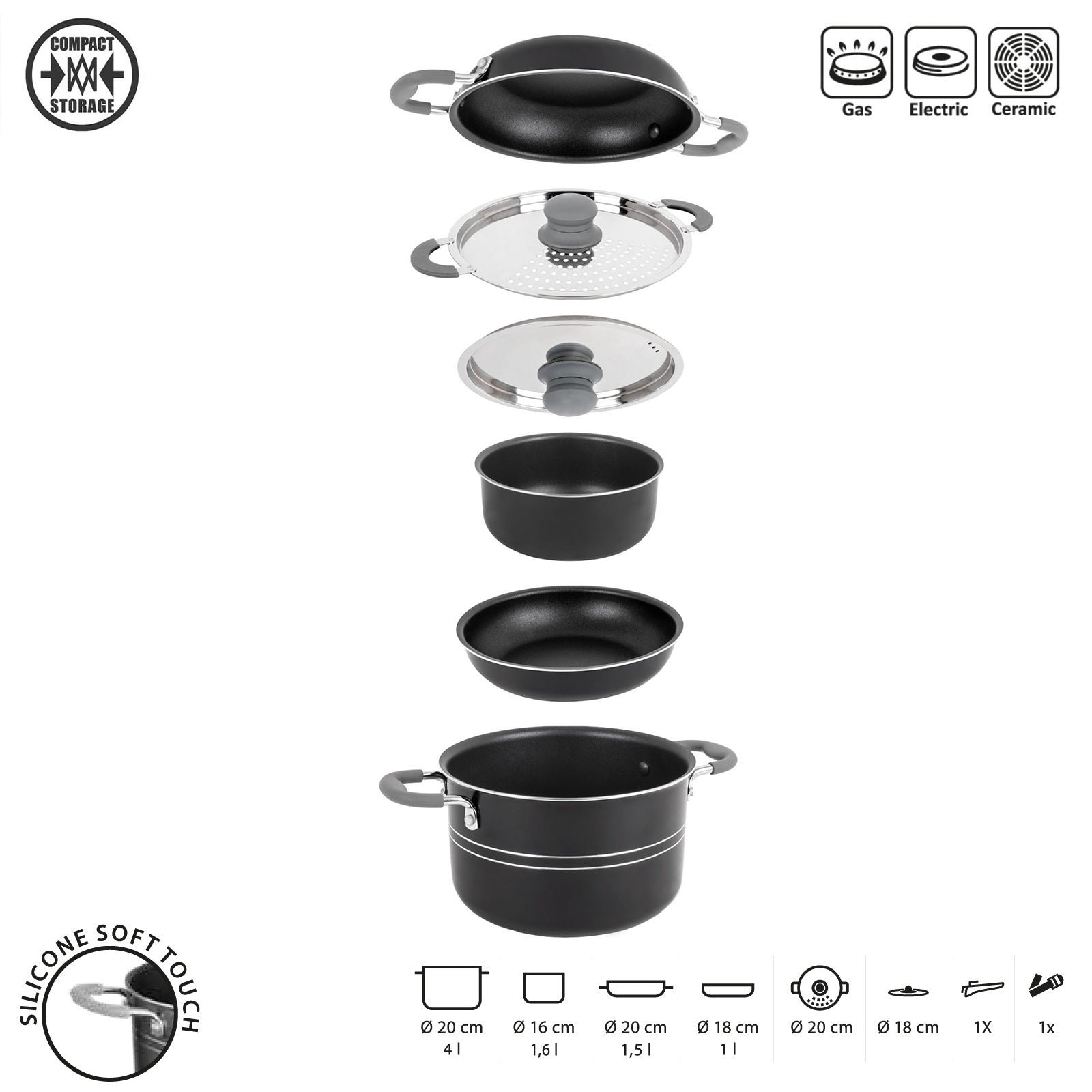 BRUNNER Ensemble de cuisine de camping Flavor 7+1 casseroles et poêles de 20 cm en aluminium