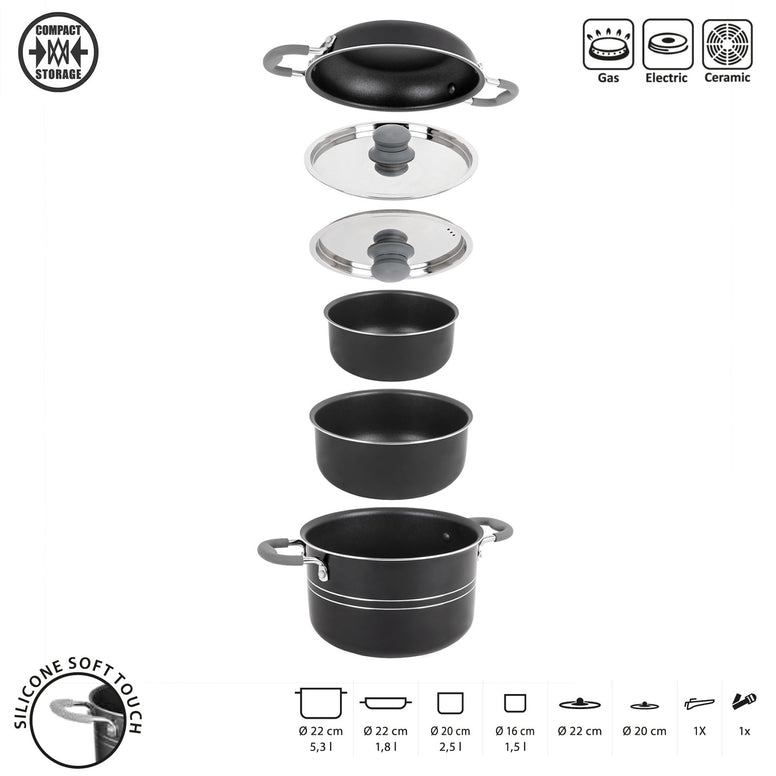 BRUNNER Camping Cooking Utensils Set Flavor 7+1 22 cm Outdoor Kitchen Pot Pan Alu
