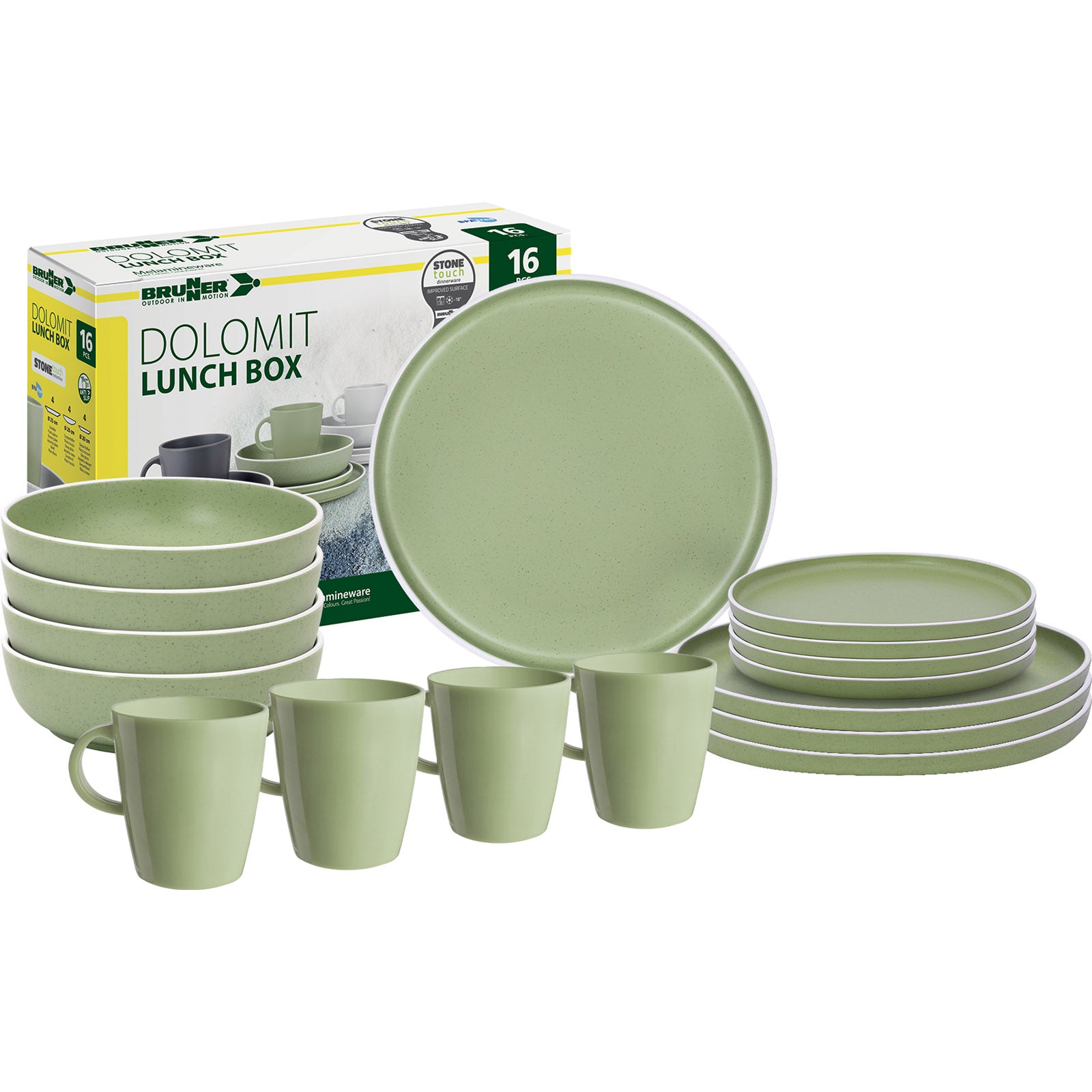 BRUNNER Melamin Geschirr Set Lunch Box Dolomit Stone Touch Camping Teller 16tlg
