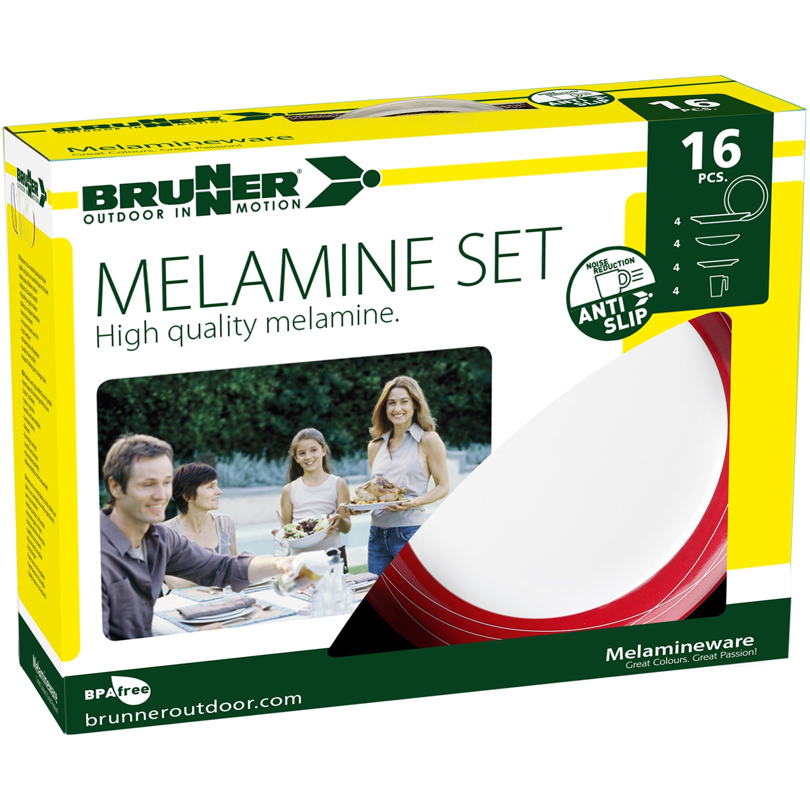 Service de table en mélamine BRUNNER Cosmic 16 pièces, assiette, tasse et tasse de voyage pour le camping