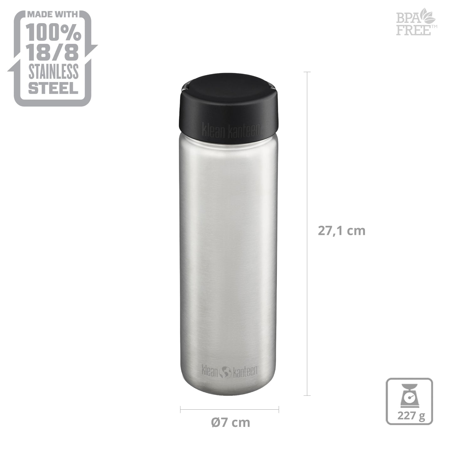 KLEAN KANTEEN Sport Drinking Bottle Wide Mouth Water Bottle Screw Cap