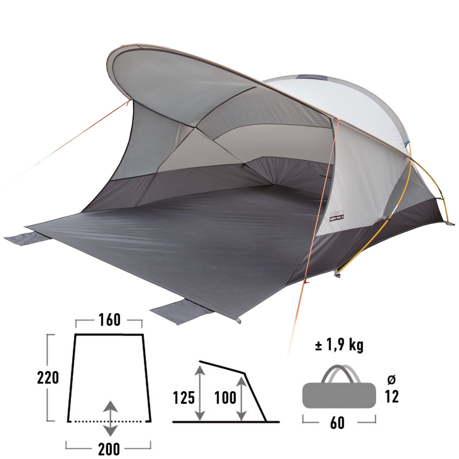 HIGH PEAK Beach Shelter Cordoba 80 Beach Tent Sun Protection Large Wind Protection UV80