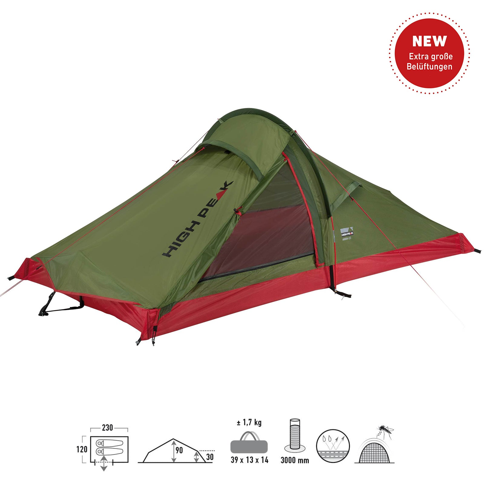 HIGH PEAK Trekkingzelt Siskin 2.0 Fahrrad 2 Personen Einbogen Zelt 1,7 kg Leicht