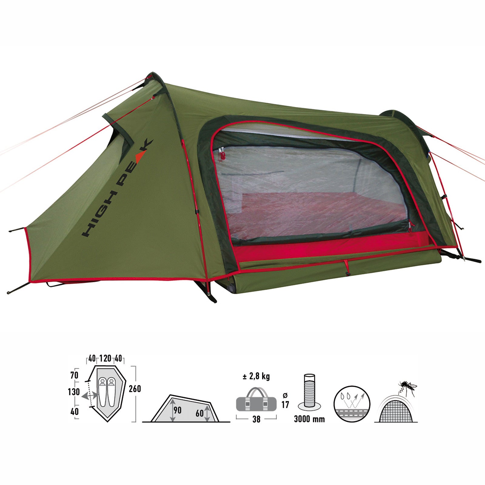 HIGH PEAK Sparrow 1-2 Personen Zelt Fahrrad Zelt Einmannzelt Trekkingzelt 2,8 kg