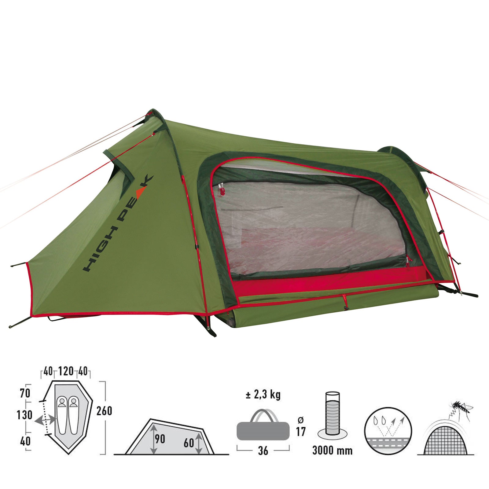 HIGH PEAK Trekkingzelt Sparrow LW 1-2 Personen Camping Fahrrad Einmann Zelt 2 kg